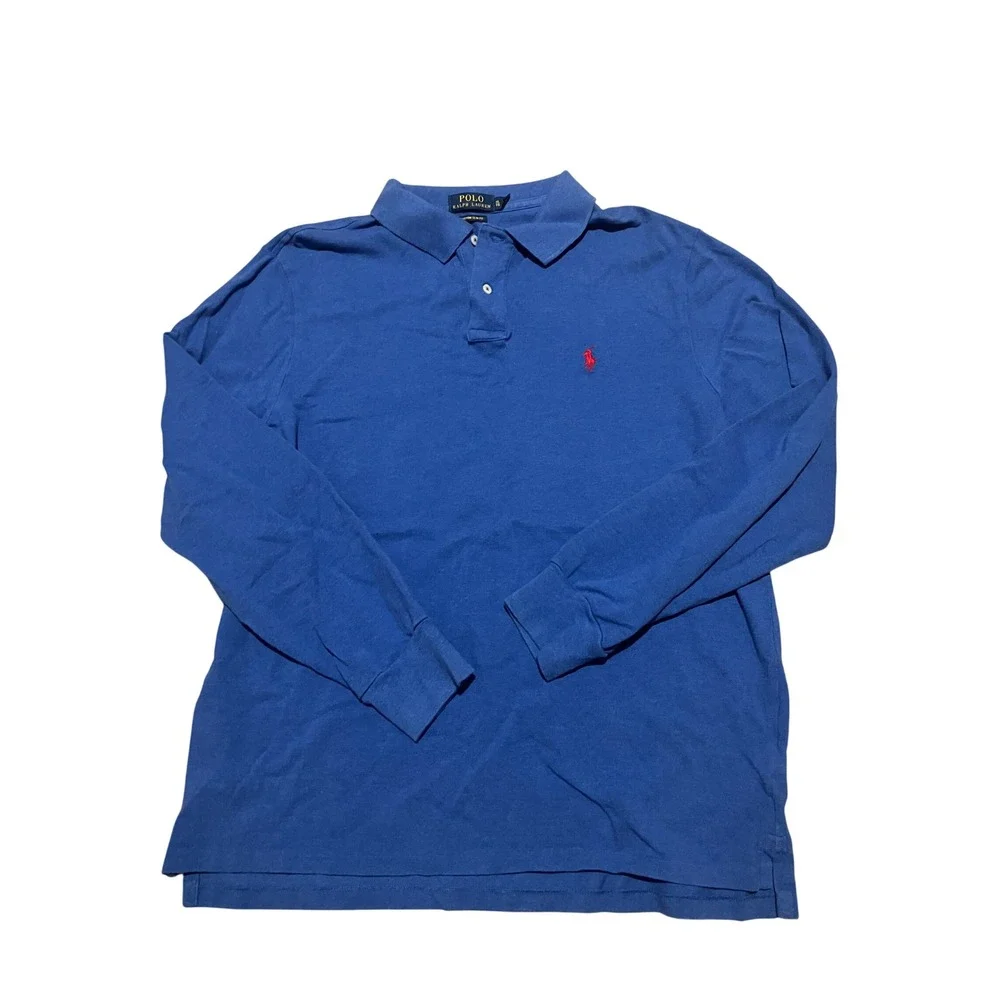 Polo Ralph Lauren Mens XL Custom Slim Fit Long Sleeve Polo Shirt Blue Red Pony